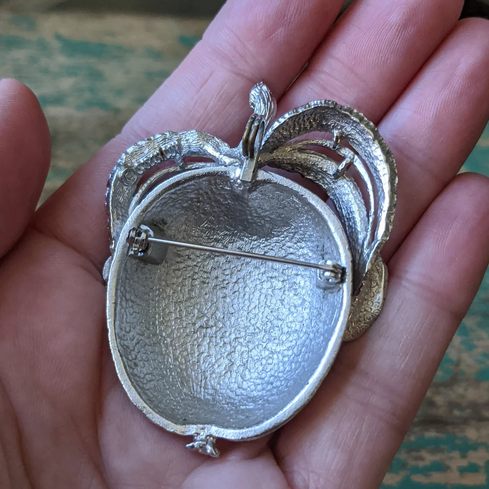 Vintage Sarah Coventry Silver-Tone Apple Brooch Pin with Necklace Pendant